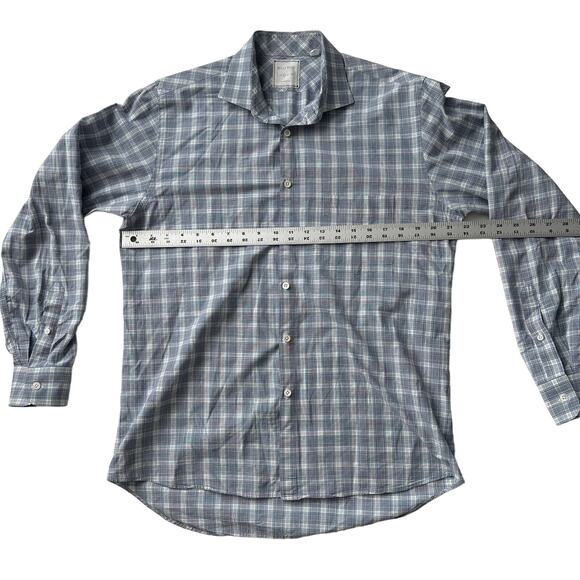 Billy Reid Standard Cut Plaid Oxford Button Down Oxford White Blue Shirt M - Picture 6 of 9